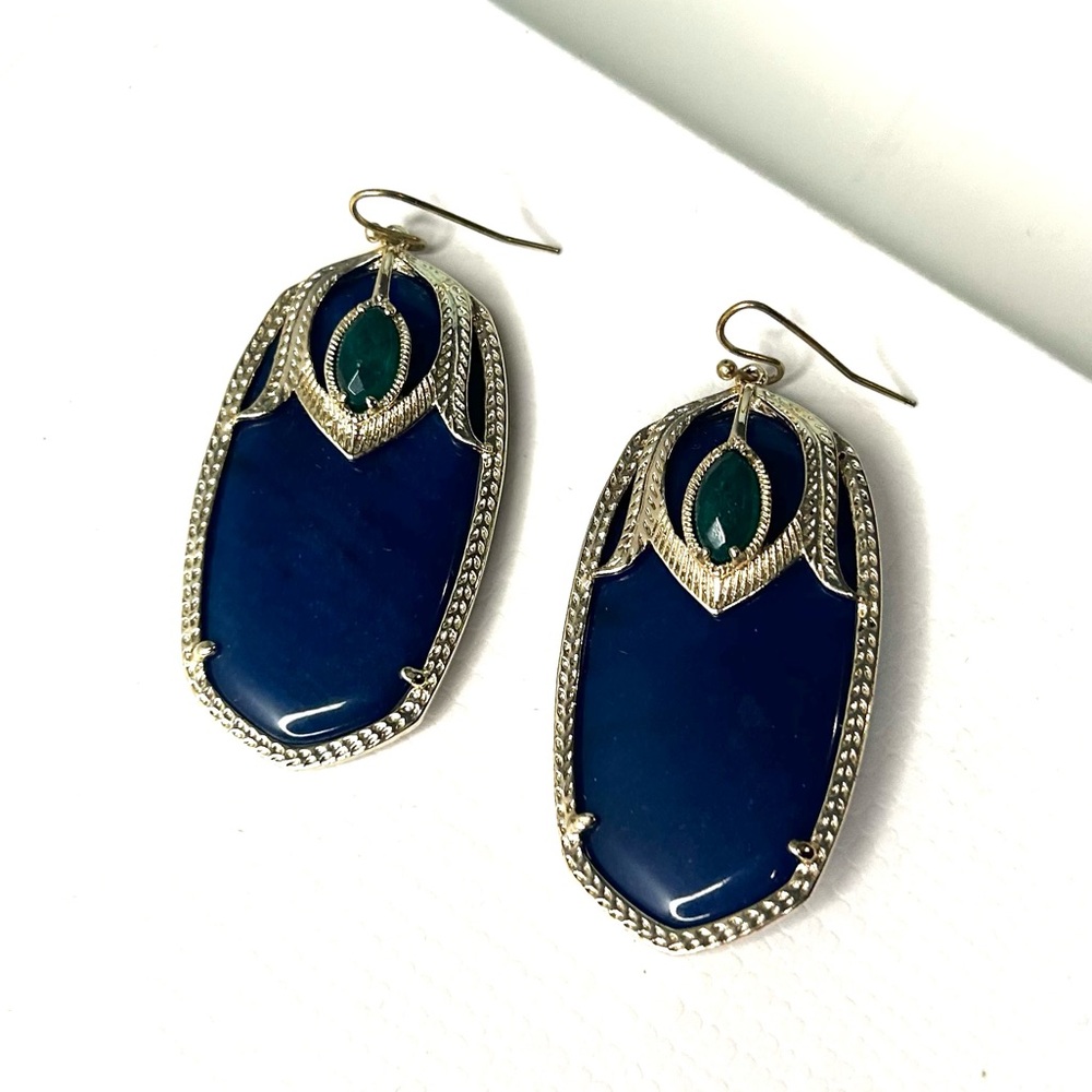 Vintage Kendra Scott Blue Lapis Lazuli and Emerald Darby 2” Earrings